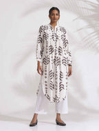 trueBrowns White Cotton Stripe Print Pleated Kurta Set | Grocsy