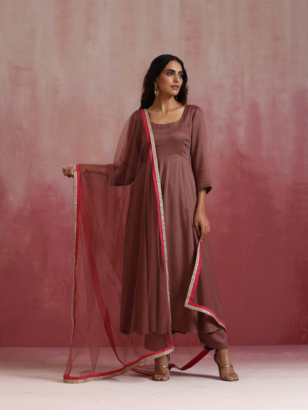 trueBrowns Brown Modal Anarkali Kurta Set | Grocsy