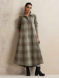 trueBrowns Green Check Flared Winter Dress | Grocsy