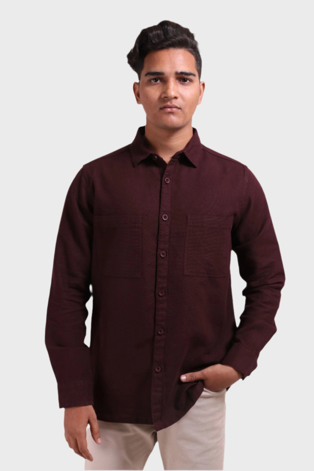 Xkind Dark Maroon Textured Shacket | Grocsy
