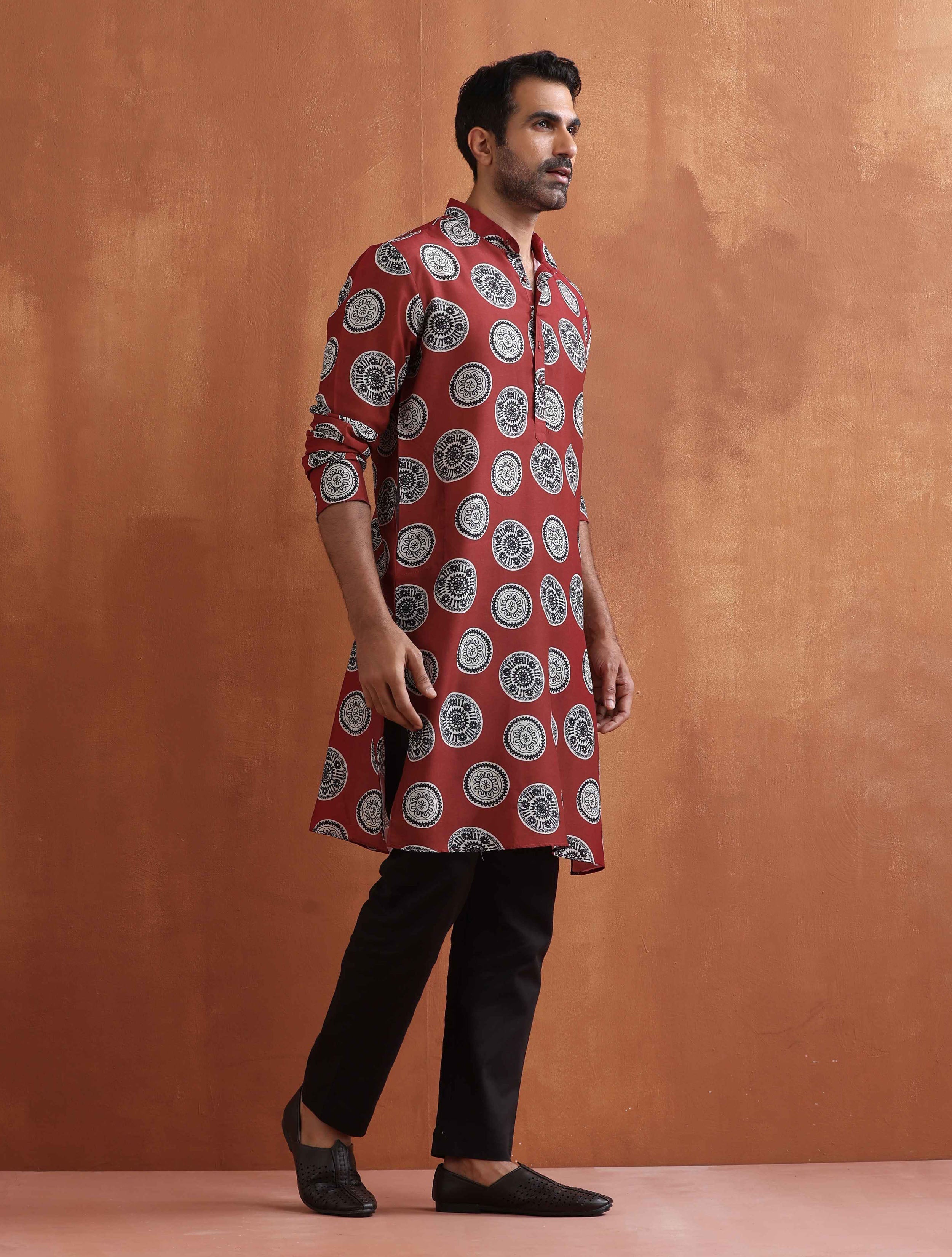 trueBrowns Men's Rust Printed Kurta | Grocsy