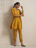 trueBrowns Gold Silk Kurta Co-ord Set | Grocsy