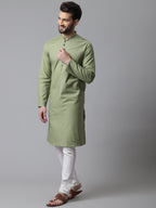 Even Apparels Green Pure Cotton Kurta With Band Collar | Grocsy