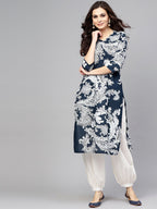 Antaran Blue Pure Cotton Printed Kurta Pant Set | Grocsy
