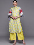 Ahalyaa Women's Yellow Pure Blend Digital Printed Kurta Palazzo Set | Grocsy