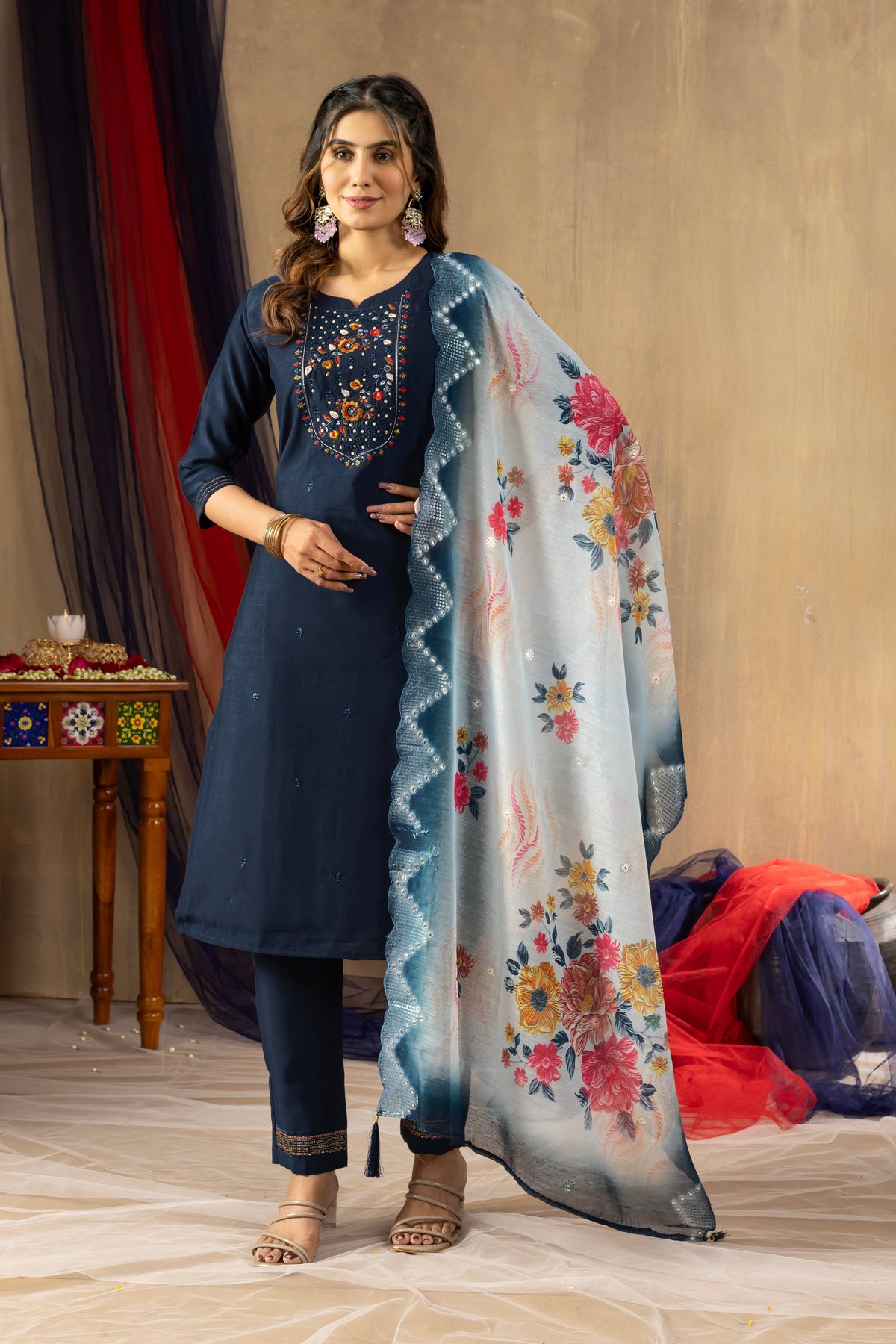 Pramukh Fab Teal Color Viscose Mango Silk Kurta Set | Grocsy