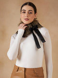 InWeave Women's Beige Print Fur Neckpiece | Grocsy