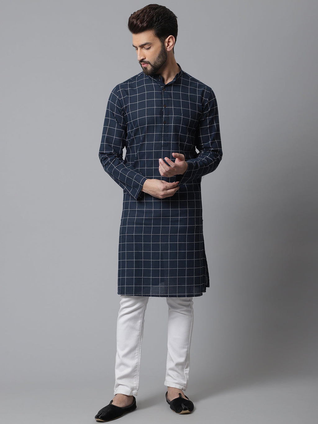 Even Apparels Blue Solid Kurta With Band Collar | Grocsy