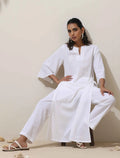 trueBrowns White Cotton Linen Kurta Pant Set | Grocsy