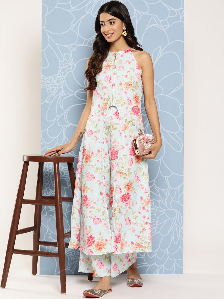Ahalyaa Women Printed Longline Top With Palazzos | Grocsy