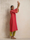 trueBrowns Hot Pink Tissue Flared Kurta Set | Grocsy