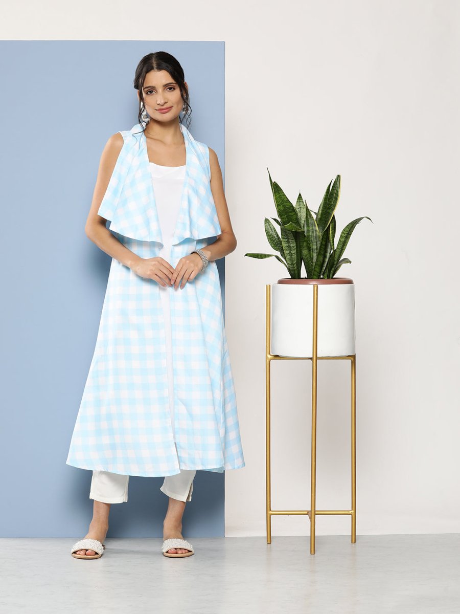 Ahalyaa Women Blue & White Checked Kurta | Grocsy