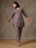 trueBrowns Grey Pink Floral Printed Silk Co-Ord Set | Grocsy