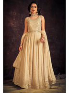 Myra Cream Real Georgette Designer Gown Style Suit | Grocsy