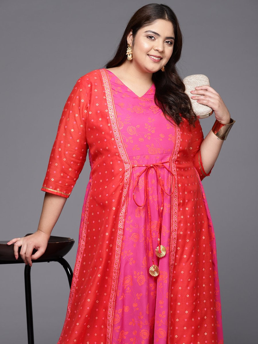 Ahalyaa Plus Size V-neck Maxi Ethnic Dress | Grocsy