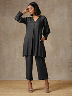 trueBrowns Black Solid Textured Co-Ord Set | Grocsy