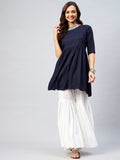 InWeave Women's Navy Blue Short Anarkali Kurta | Grocsy