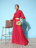 InWeave Women's Candy Red Gold Crop Top With Side Slit Skirt | Grocsy