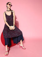 InWeave Women's Navy Bandhani Backdetail Kurta Set | Grocsy