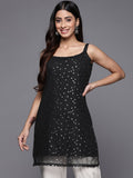 Ahalyaa Woman Silver Foil Printed Shoulder Straps Net Tunic | Grocsy