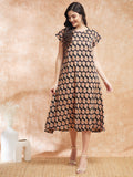 InWeave Women's Black Small Paisley Kalamkari A Line Dress | Grocsy