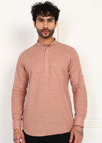 Fabmade Men’S Peach Linen Short Kurta | Grocsy