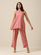 trueBrowns Light Mauve Slub Textured Sleeveless Short Co-Ord Set | Grocsy
