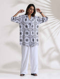 trueBrowns White Cotton Print Jacket Co-ord Set | Grocsy