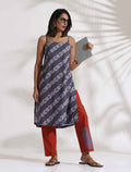 trueBrowns Grey Cotton Print Highslit Kurta Set | Grocsy