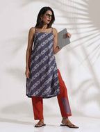 trueBrowns Grey Cotton Print Highslit Kurta Set | Grocsy