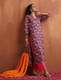 trueBrowns Pink Print High Slit Kurta Set | Grocsy