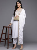 Ahalyaa Women White Ethnic Motifs Embroidered Aari Work Pashmina Kurta with Salwar & With Dupatta | Grocsy