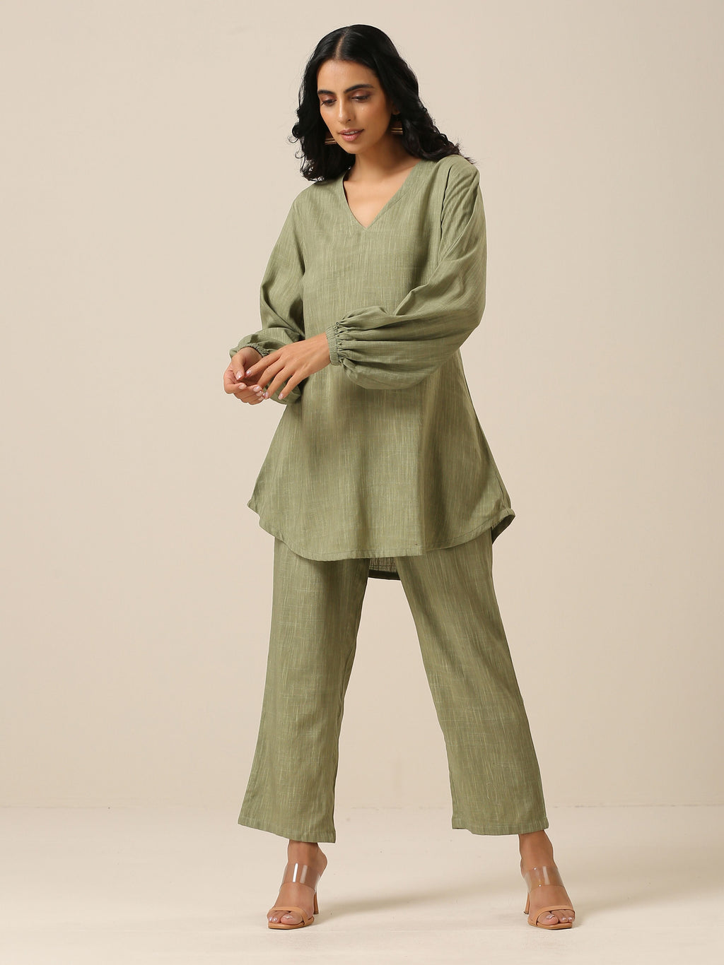 trueBrowns Sage Slub Textured Short Co-Ord Set | Grocsy