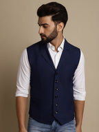Even Apparels Men's Blue Waistcoat with Notched Lapel | Grocsy