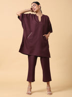 trueBrowns Cotton Linen Purple Boxy Fit Co-Ord Set | Grocsy