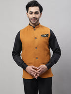 Even Apparels Men's Orange Pure Wool Nehru Jacket | Grocsy