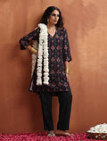 trueBrowns Black Print Kurta Co-ord Set | Grocsy
