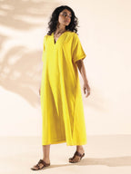 trueBrowns Lime Cotton Front Slit Dress | Grocsy
