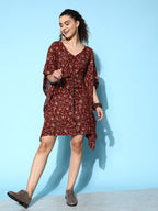 InWeave Women's Burgundy Jaal Print Kaftan Dress | Grocsy