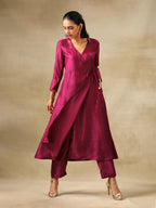 trueBrowns Purple Textured Silk Angrakha Kurta Pant Set | Grocsy