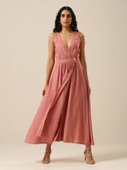 trueBrowns Light Mauve Slub Texture Sleeveless Wrap Dress | Grocsy
