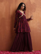 trueBrowns Purple Floral Print Sharara Set | Grocsy