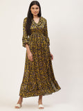 InWeave Women's Mustard Print Ruffled Dress | Grocsy