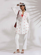 trueBrowns White Cotton Embroidered Kurta Co-ord Set | Grocsy