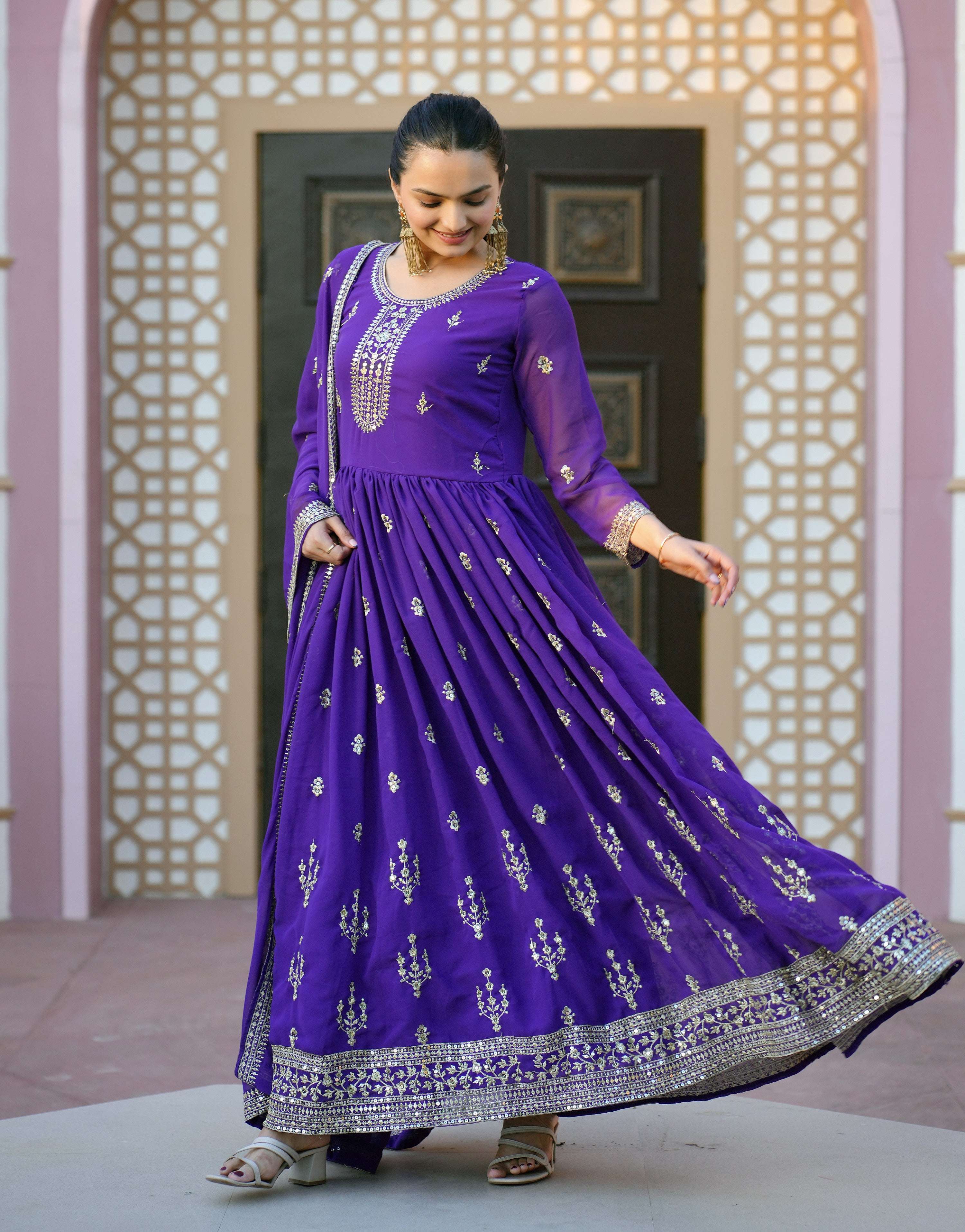 Yash Enterprise Alluring Blue Georgette Readymade Gown | Grocsy