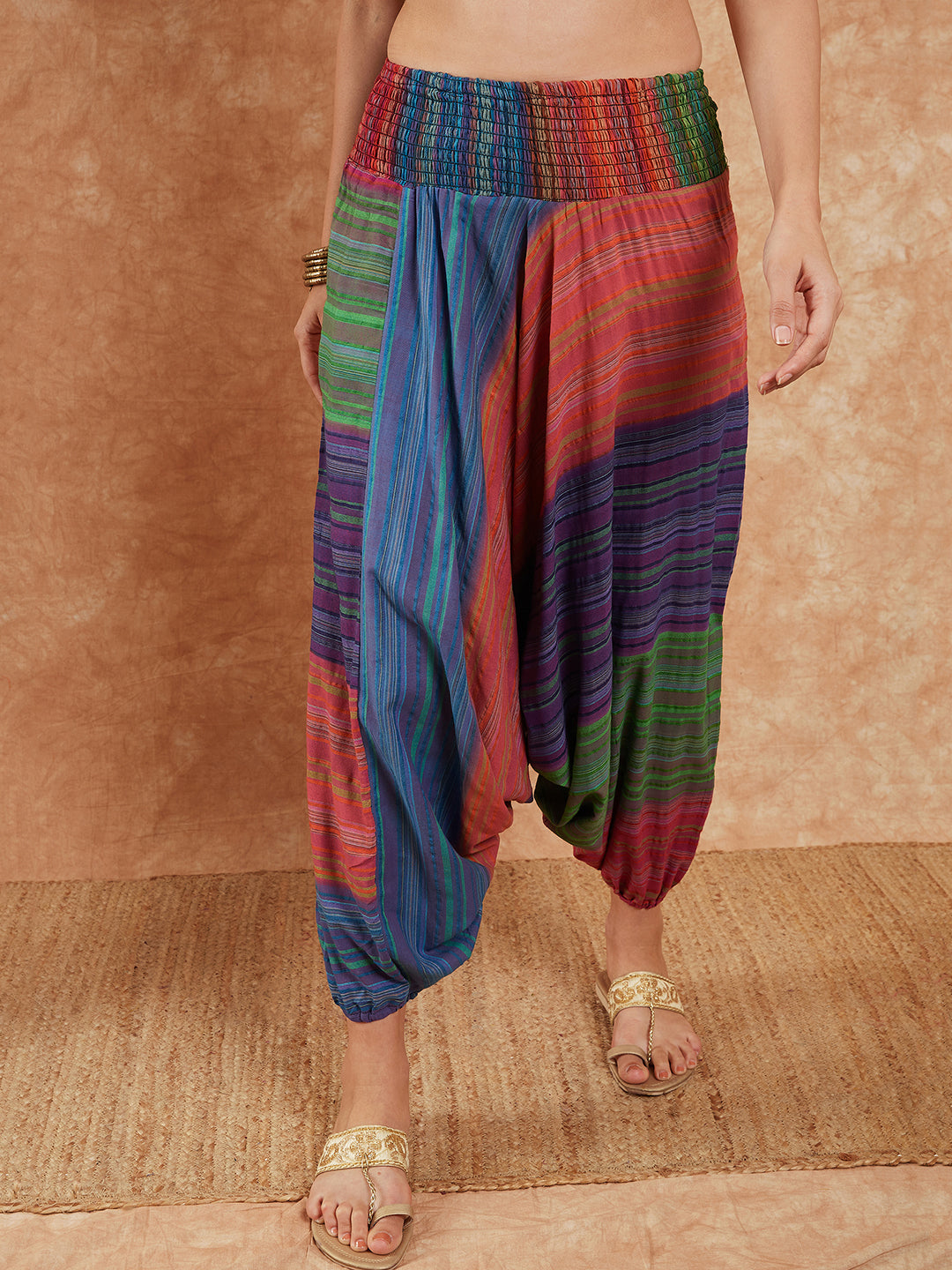 InWeave Women's Blue Multi Colour Harem Pant | Grocsy