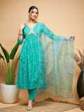 InWeave Women's Aqua S Print Alia Cut Gota Work Kurta Set W Aqua Le Du | Grocsy