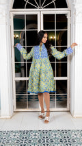 Noroke Sustainable fabric | Cupro Muslin Blue Pottery Tunic Dress | Grocsy