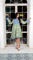 Noroke Sustainable fabric | Cupro Muslin Blue Pottery Tunic Dress | Grocsy
