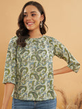 InWeave Women's Sage Green Paisley Print Top | Grocsy